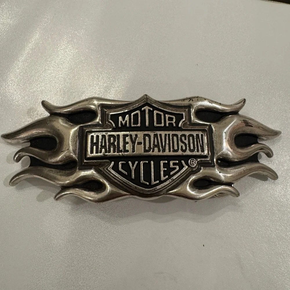 Harley Davidson Motor Cycles Belt Buckle Silver Tone Flame Design